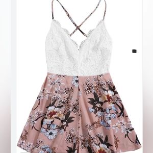 Xl White lace and pink shorts romper